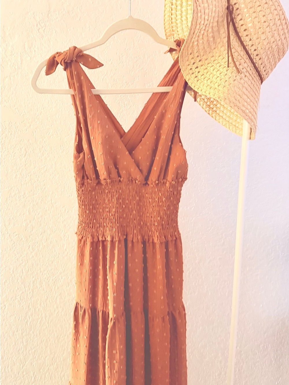 Storia terracotta Tie-Shoulder Midi Dress